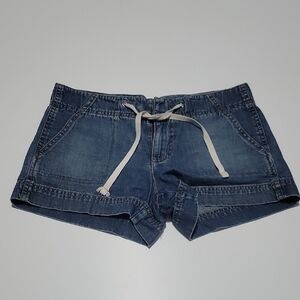 GAP Y2k Mini Blue Jean Shorts with White Drawstring S